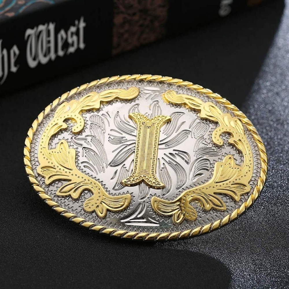 Letter I silver gold belt buckle
